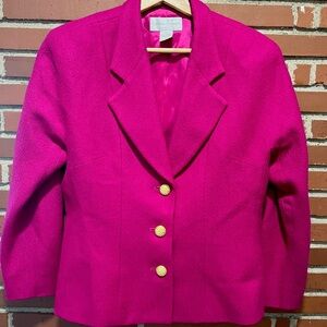 Casual Corner Size 10 Fuchsia Pink Women's Wool Blazer, Barbie Pink, Gold Button